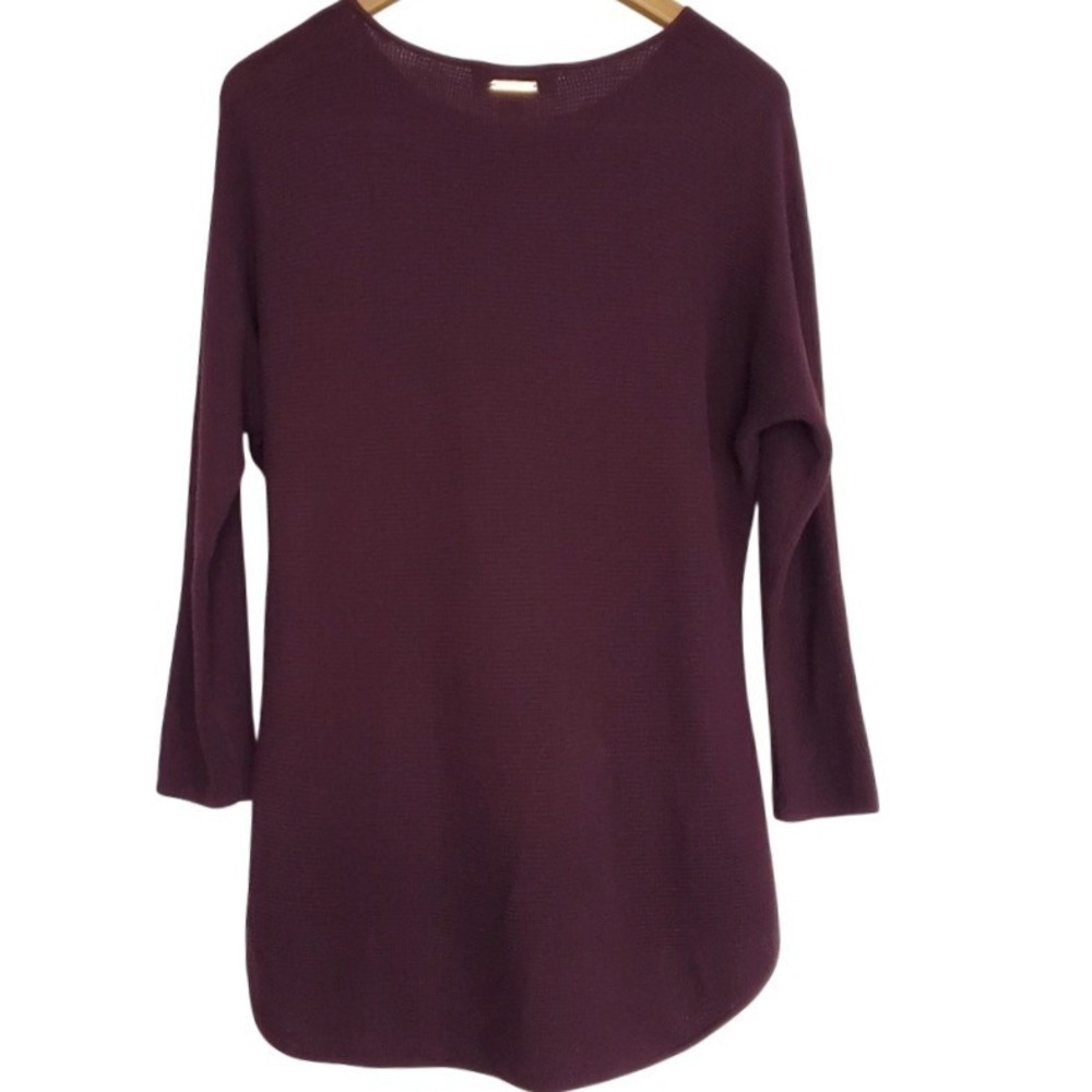 Michael Kors Burgundy Textured‎ Knit Sweater Tunic Gold Button Detail Small